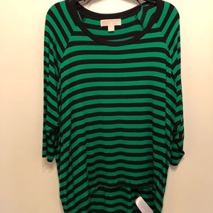 Michael Kors navy and green striped shirt